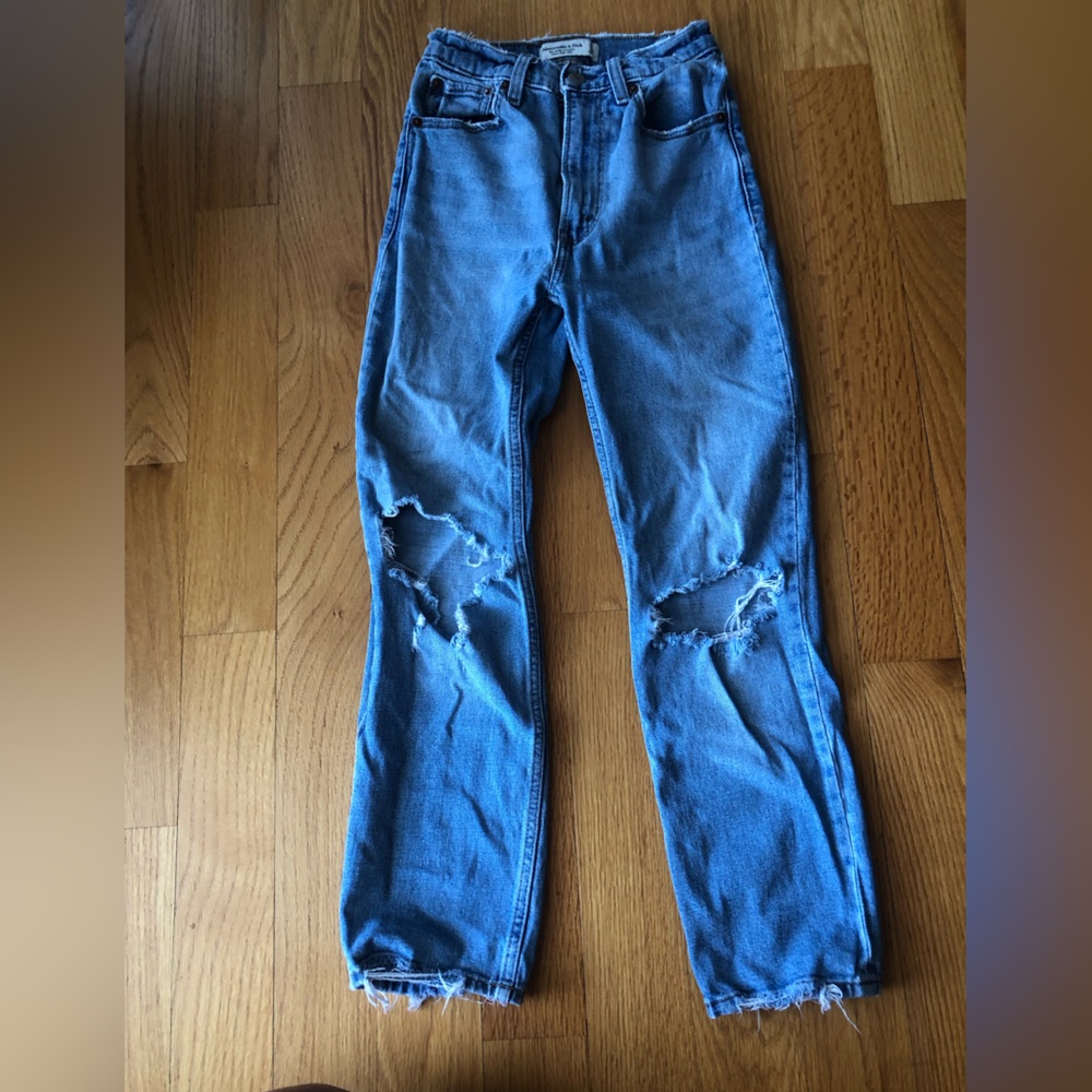 Abercrombie & Fitch Light Blue Ankle Straight Ultra High Rise Jeans